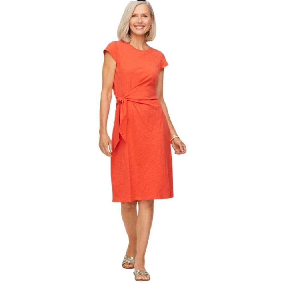 NEW Talbots Orange Cotton Slub Side Tie Waist Midi Dress XL  Feminine Casual